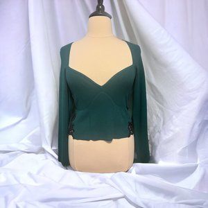 Express Body Contour Lace Piece Cropped Sweater in Green Size XL